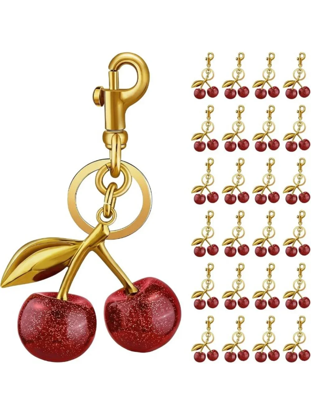 24PCS Cute Cherry Keychain Set, Stylish Purse Charm & Bag Accessories, Perfect